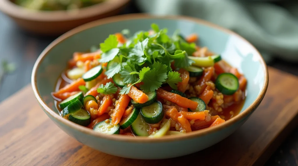 Cucumber kimchi, or Oi Sobagi, is a crisp, spicy Korean side dish that's quick to make, offering a refreshing twist on traditional kimchi in just minutes.