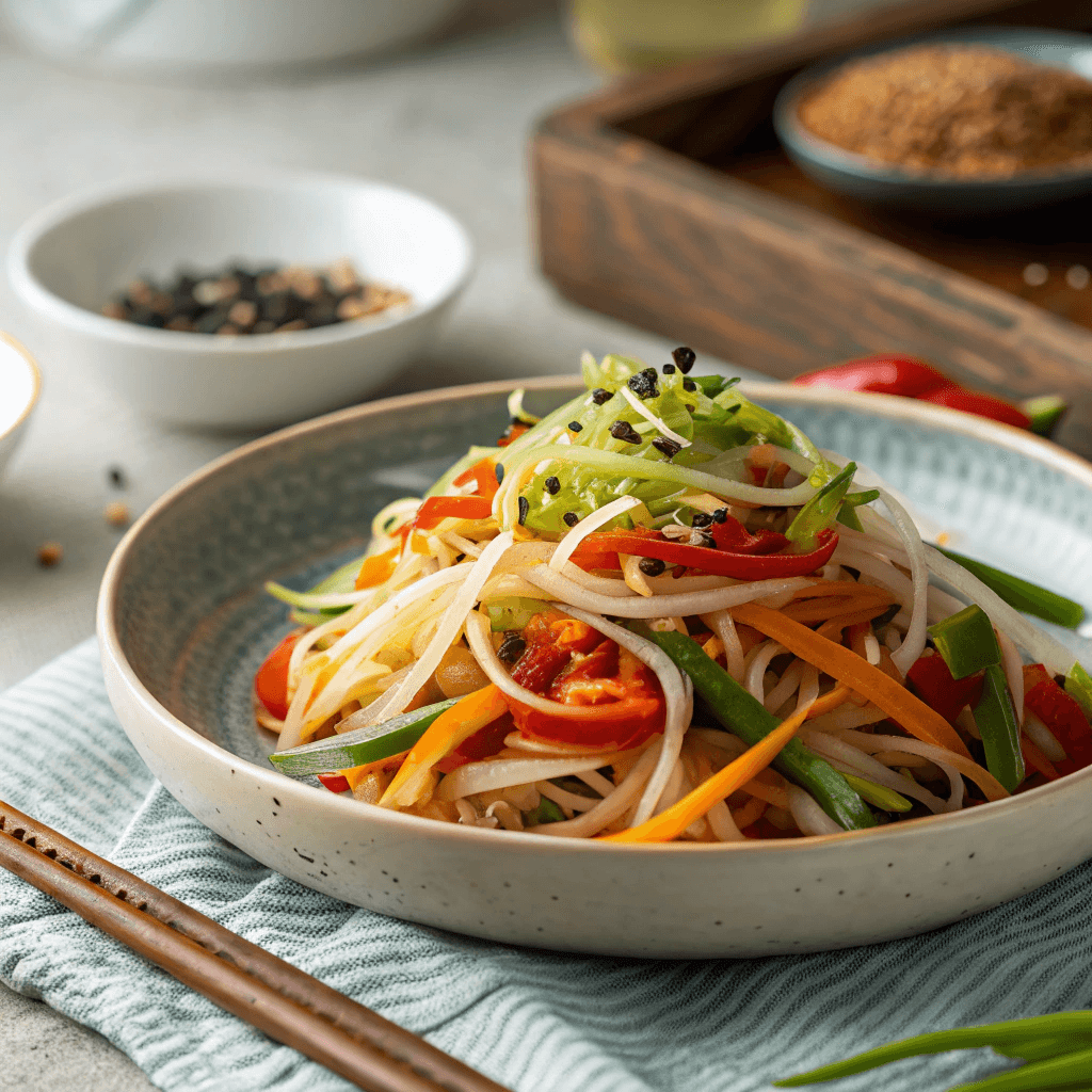 A bowl of Kongnamul Muchim (Korean bean sprout salad).