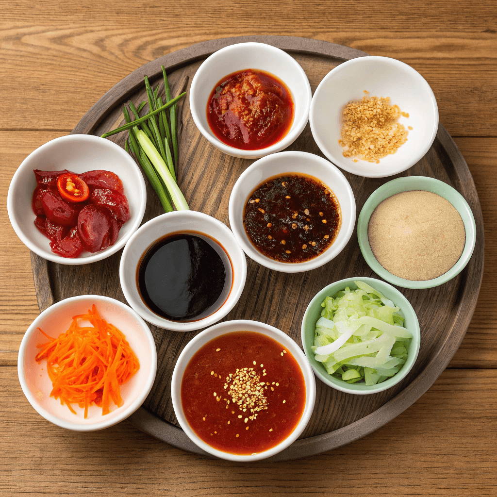 Close-up view of Korean BBQ sauce ingredients.