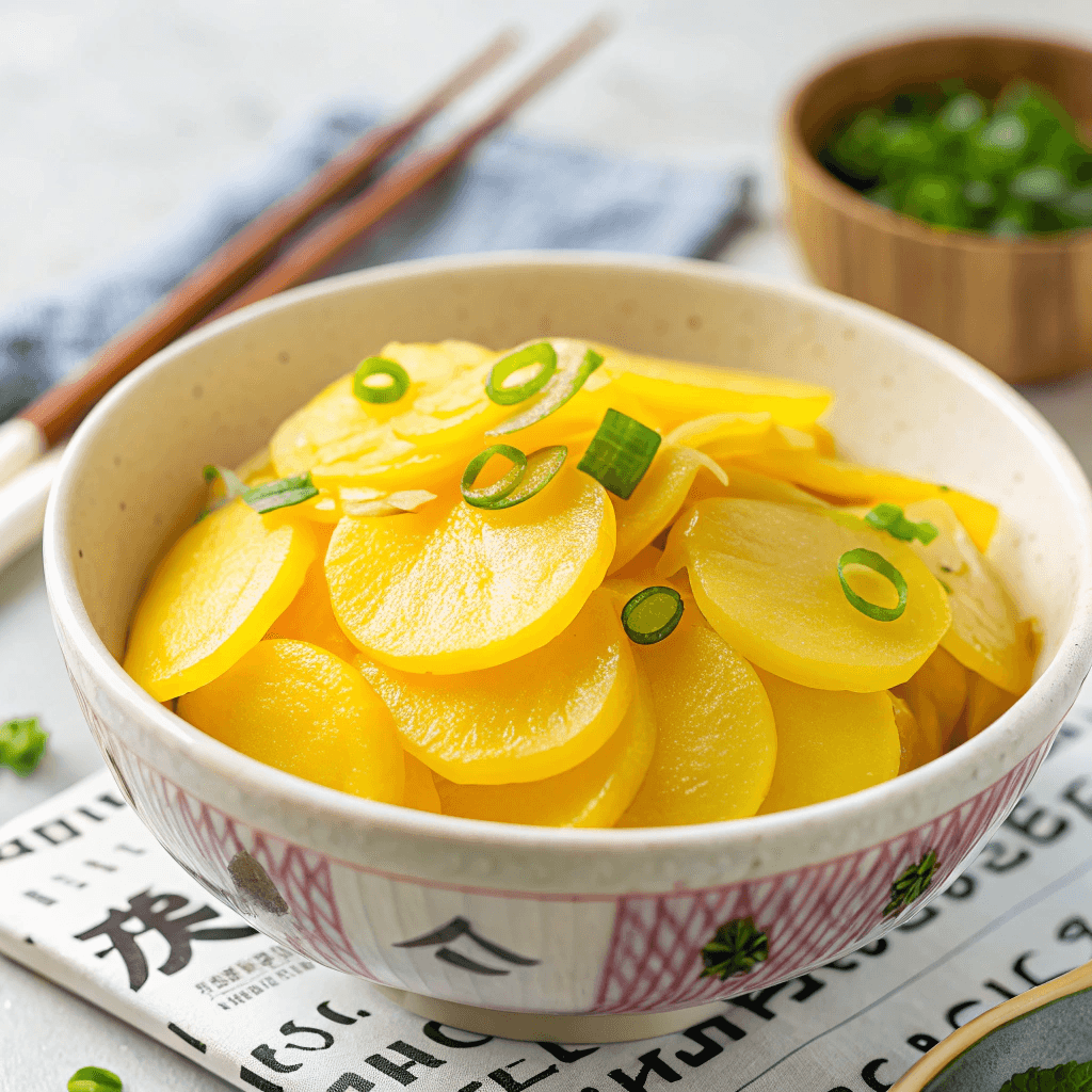 Close-up showing the texture and color of thinly sliced Ssam-mu.