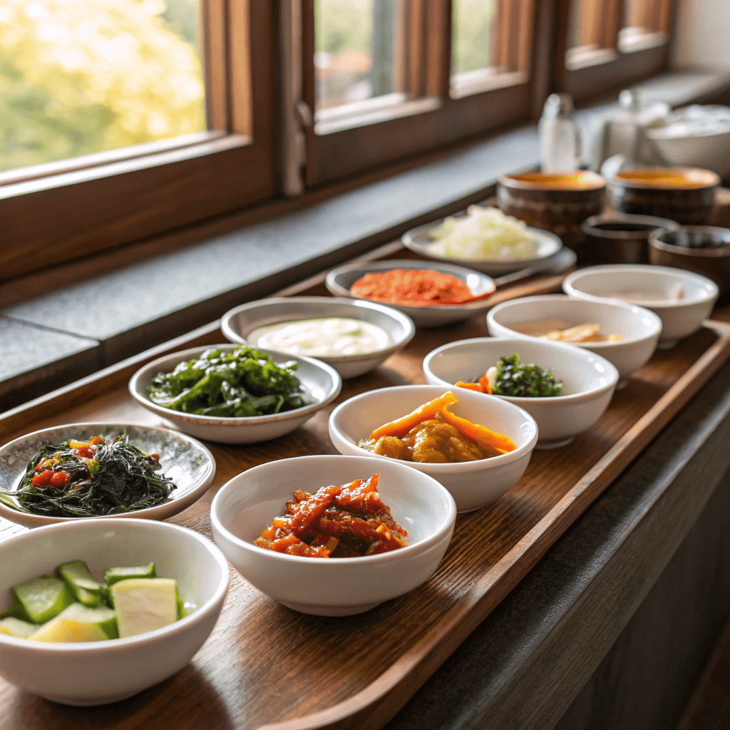 Ssam-mu served alongside other Korean side dishes.