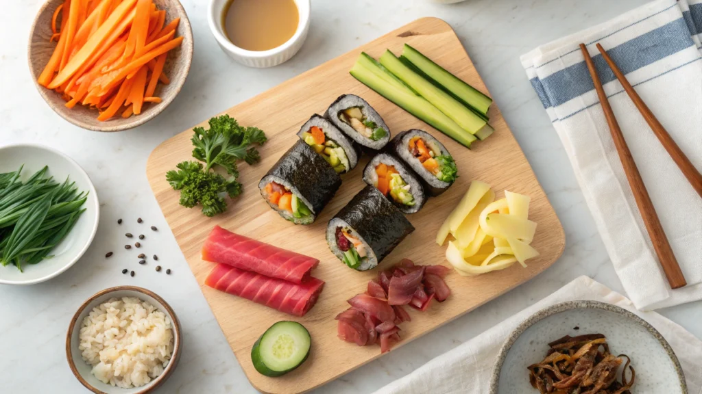 Fresh and colorful ingredients for kimbap.